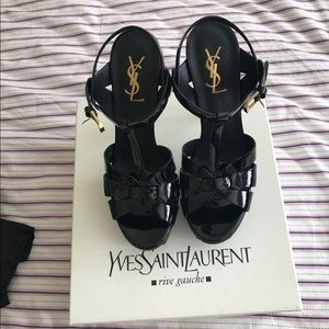 YSL Tribute Sandals Black Patent Size 8